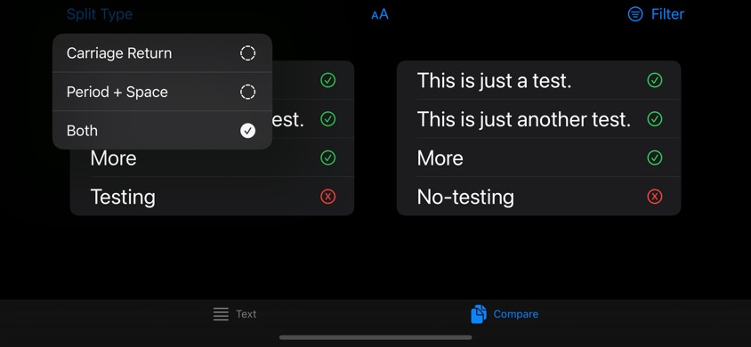 Compare 2 Text for iOS