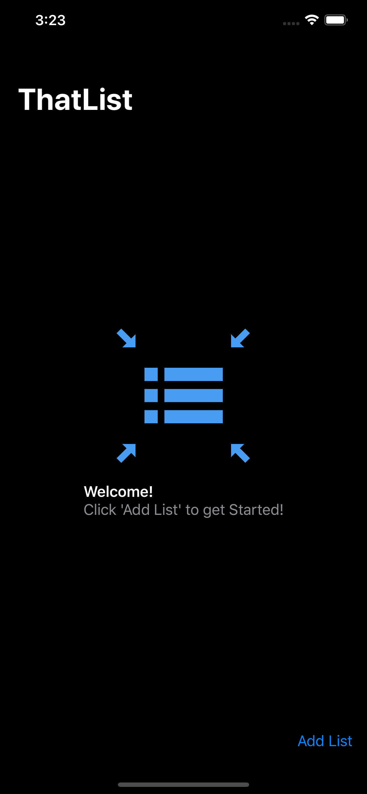 ThatList Welcome Screen